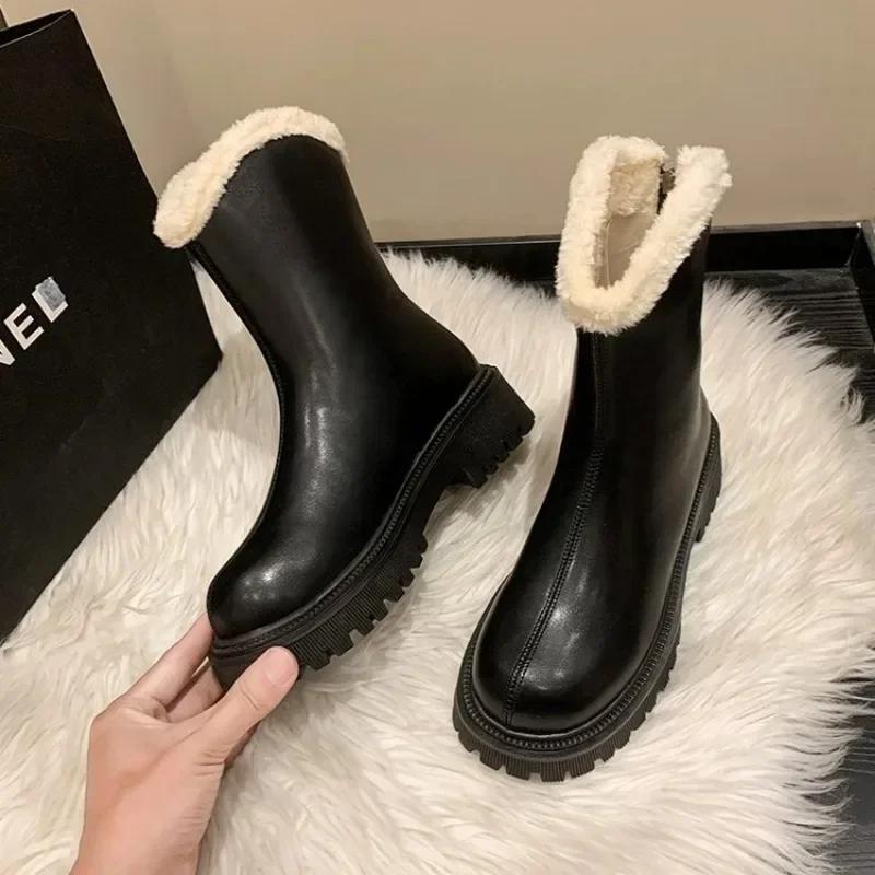 2024 Neue Winter Warme Fleecegefütterte Verdickte Schneestiefel Damen Baumwolle Stiefeletten Dicke Sohlen für Wärme Komfort