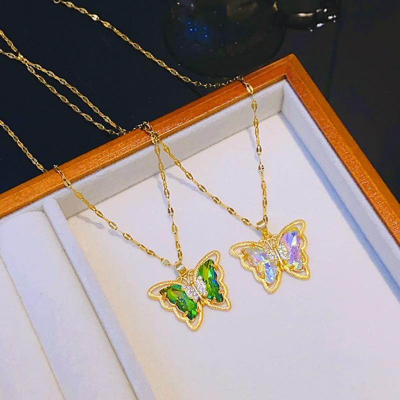 Women S Gold Plated Color Changing Butterfly Pendant Necklace Fashion Clavicle Chain
