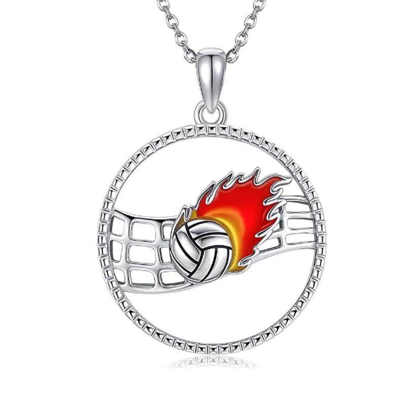 New Round Oil Dripping Volleyball Hollow Pendant Fashion Creative Sports Style Holiday Gift Necklace