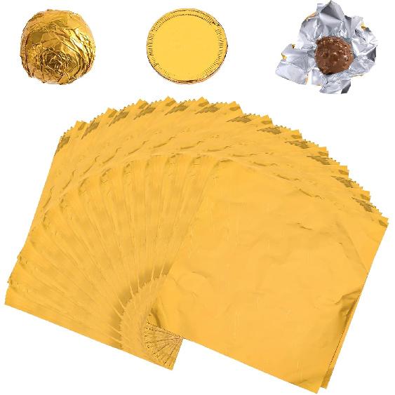 100 Pcs Gold Candy Wrappers Foil 4" x 4" Square Chocolate Wrappers, Aluminum Foil Candy Wrappers for Homemade Candy, Individual Chocolate Packaging
