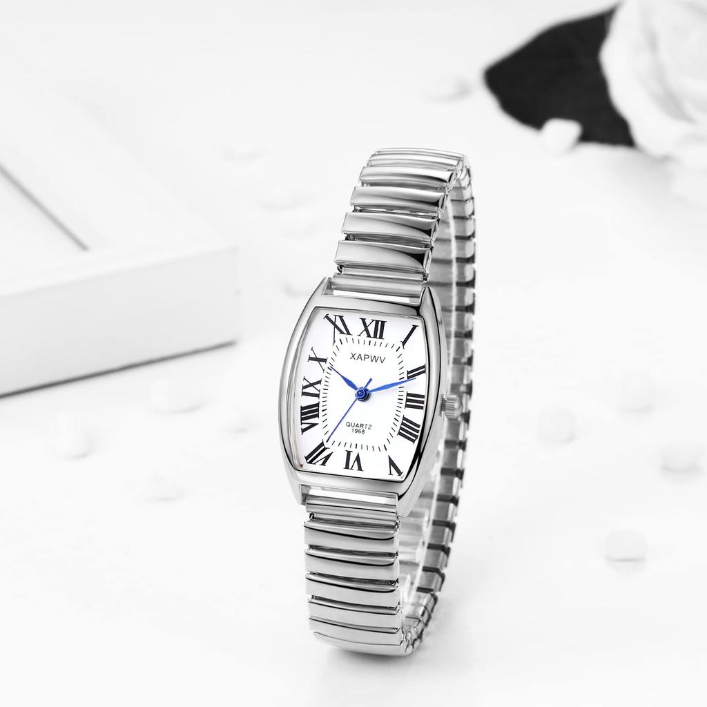 Watch Pair Couple Roman Alphabet Analog Display Square Antique Stylish Elastic Belt Pair Watch Quartz Watch Silver Fashion Accessories Birthday