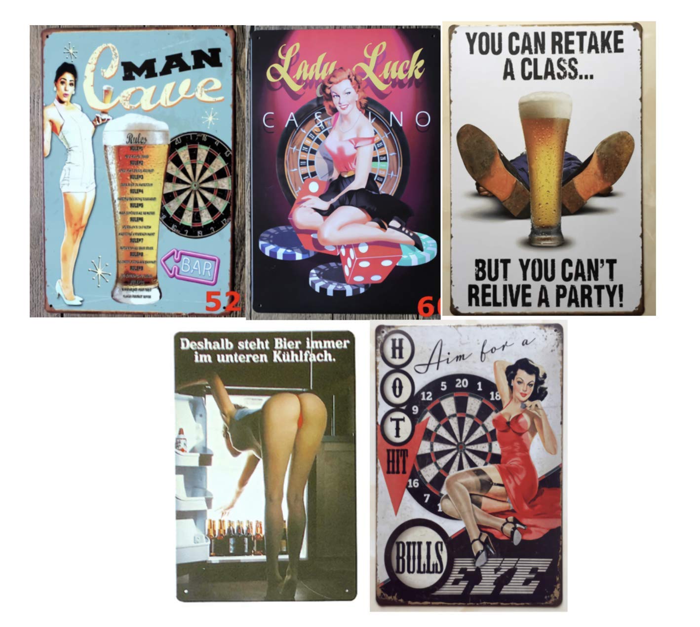 

Donalee Tin American Set of Wall Hanging Retro Decor Signs, Beauty, 5, Plates, (Casino)