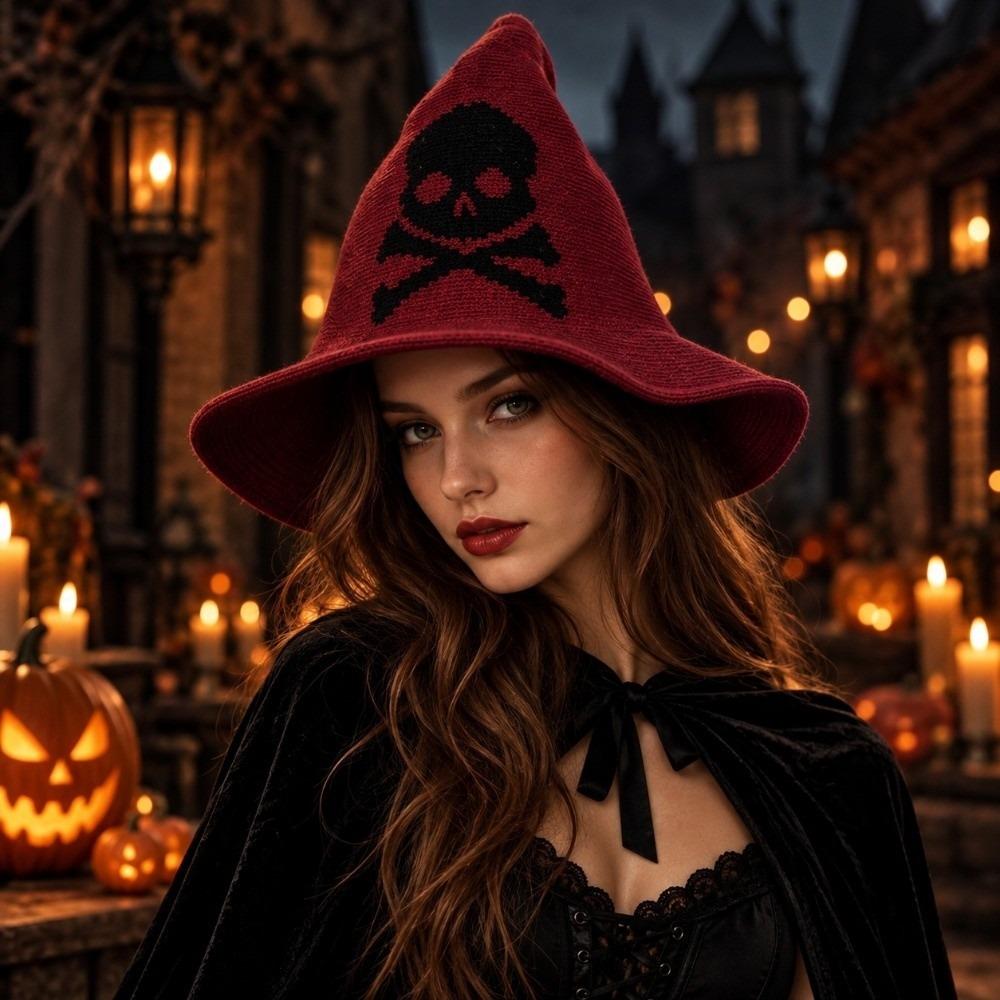 Vintage Witch Hat Halloween Wool Knit Hat Fashion Coseplay Accessories for Women