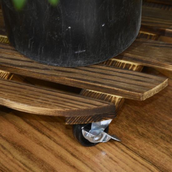 Wooden Flower Pot Tray Round Plant Rolling Board Outdoor Weatherproof Plant Pot Base with 360 Rotating Wheels for Indoor Outdoor Potted Plants