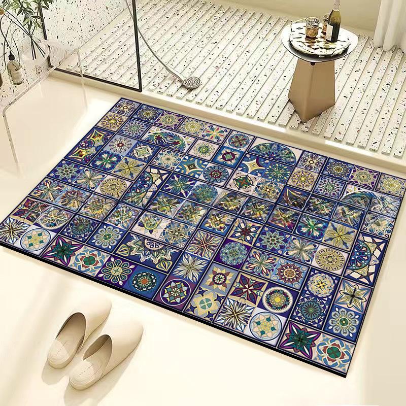 Retro Tile Diatom Mud Floor Mat Dirt-resistant Foot Mat Strong Water Absorption Non-slip Floor Mat