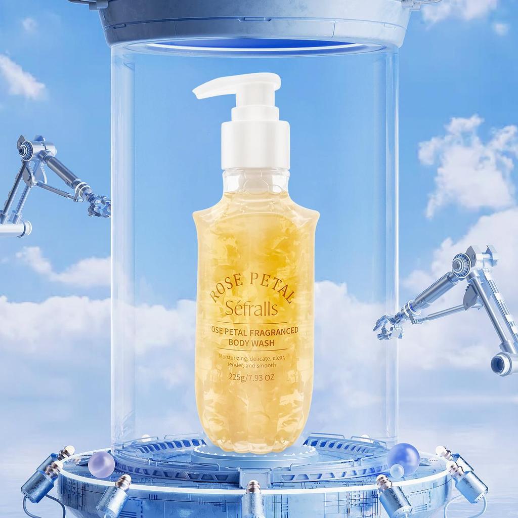 Bagnoschiuma Profumo di Petali di Rosa 225g, Pulizia profonda, idratante e idratante, contenente petali di rosa autentici