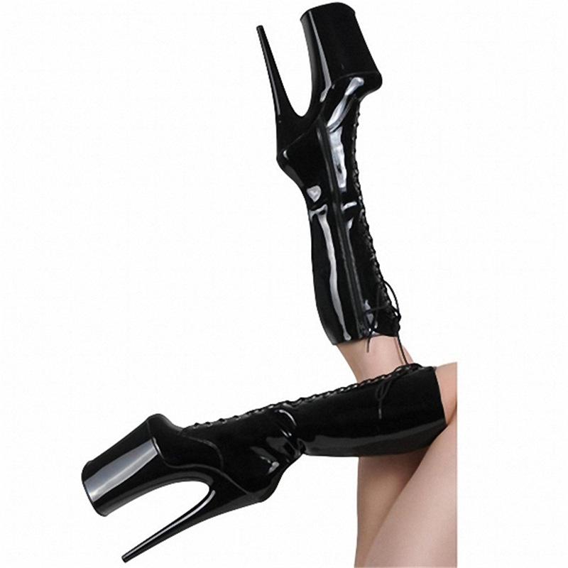 20Cm New Round Head Model Stage Super High Heel Boots Sticky Bottom Women's Red High Waterproof Table Fashion Boots YKC