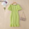 ZANZEA Women Casual Round Neck Summer Puff Short Sleeve Dress
