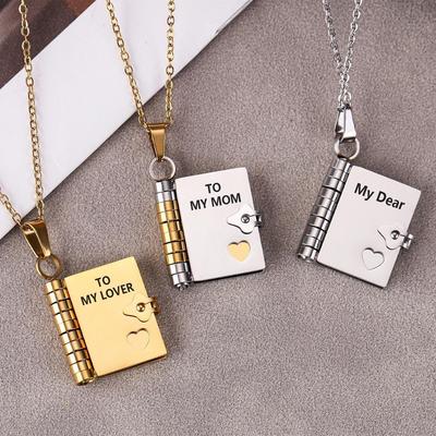Gold-Plated Stainless Steel Couple Necklace with Engravable Photo Album and Love Letter Pendants