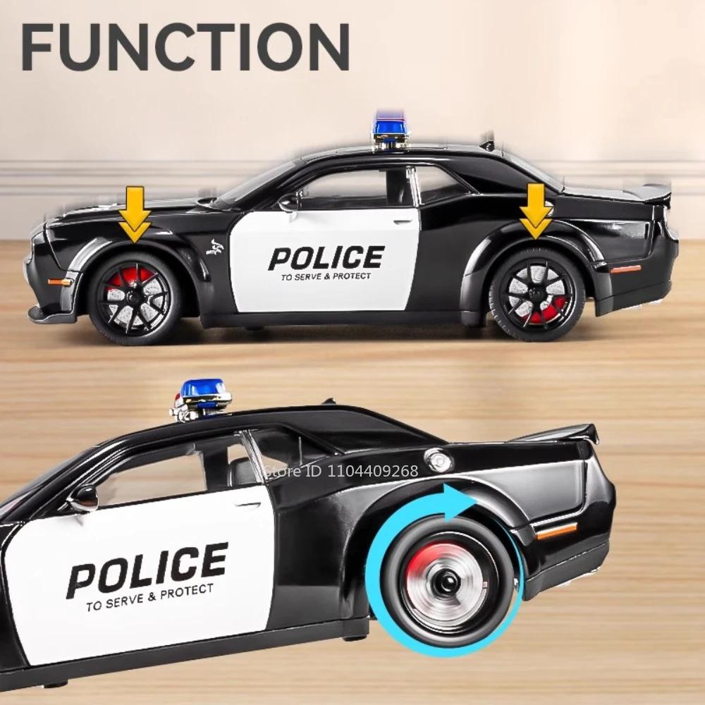 1:Maßstab 24 Challenger SRT Hellcat Polizeiauto Charger 1970 Modell Spielzeug Rückzugsantrieb Licht Musik Miniaturfahrzeug für Kinder Sammlung