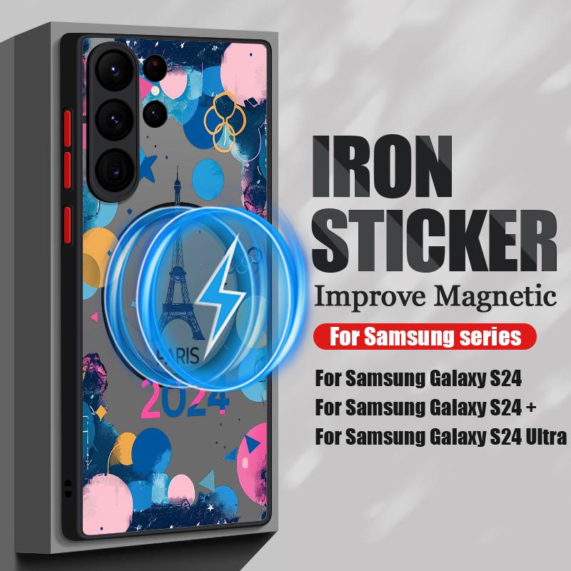 

Для Samsung S24 S22 Ultra Plus S23 S21 S20 Fe олимпийский узор для Magsafe магнитные мягкие края Hybird акриловый жесткий тонкий чехол Samsung S24 чёрный