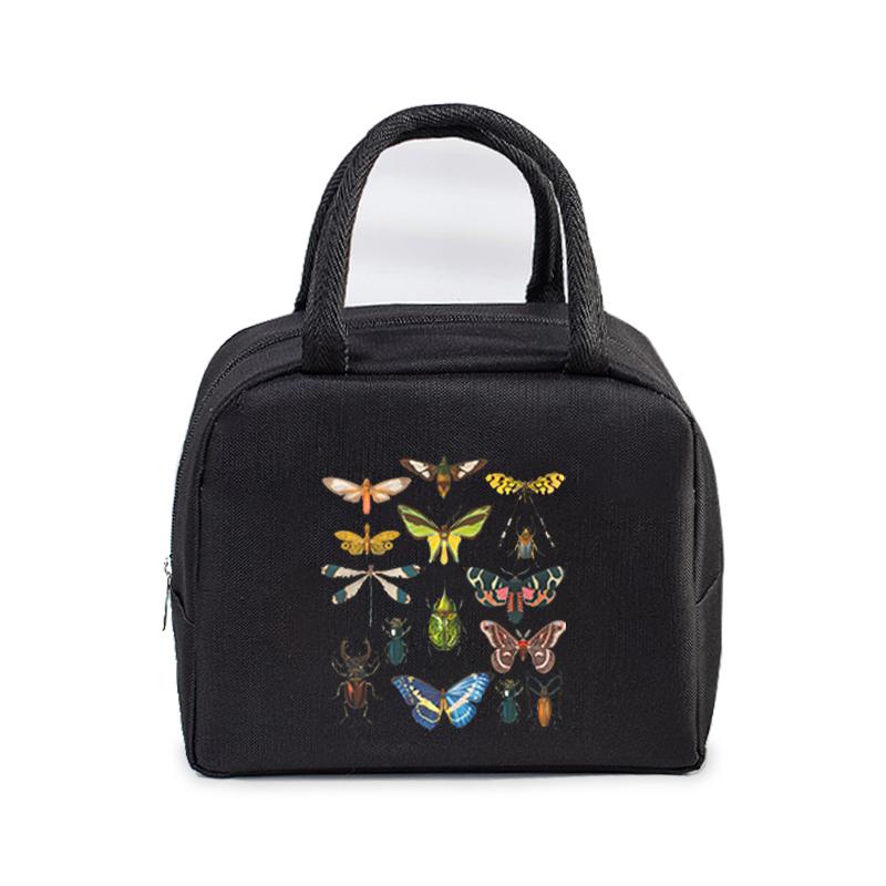 Vintage Butterfly Lunch Bag Student Office Women Men Bento Pouch Aesthetics Butterfly Insulation Portable Picnic Food Lunch Bags