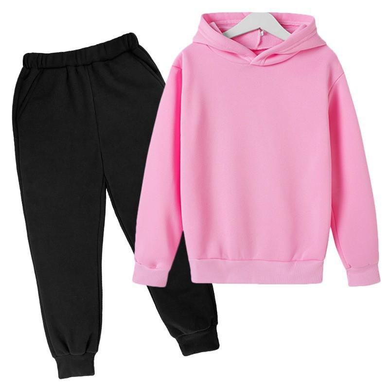Kids Fleece Lined Hooded Sweatshirt Set Soft Cotton Winter Outfit Boys Girls Casual Long Sleeve Pullover