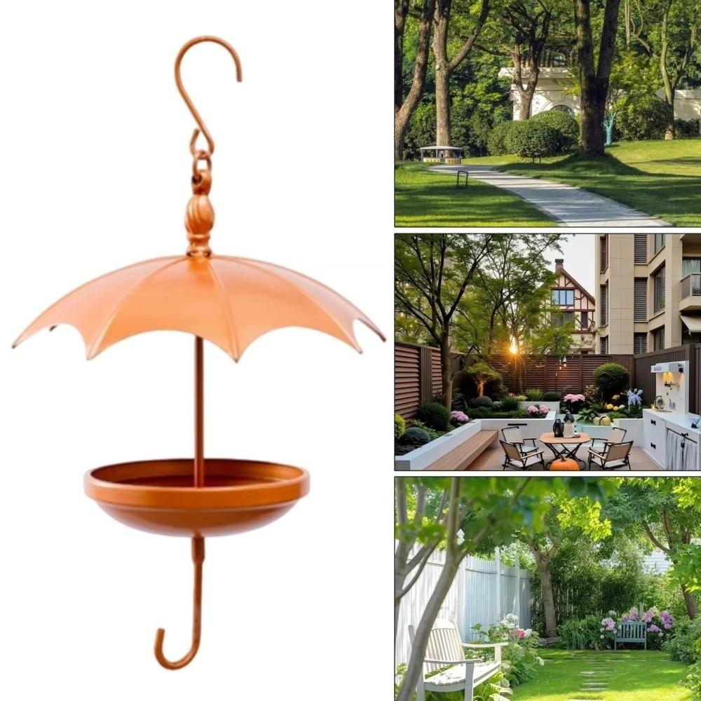Rustic Hanging Platform Feeder Iron Bird Rest Station Umbrella-Shaped Bird Feeder Garden