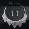 Luxurious Rhinestone Tassel Necklace and Earrings Set for Brides