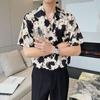 Schicke Vintage-Bedruckte Hemden Sommer Lässig Locker Herrenbekleidung Umlegekragen Japan-Stil Taschen Gespleißte Kurzarmhemden