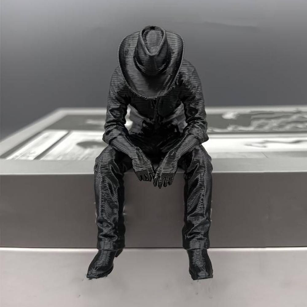 Pensive Hanging Head Cowboy Statue 3D Printed Melancholy Cowboy Figurine Men Bedroom