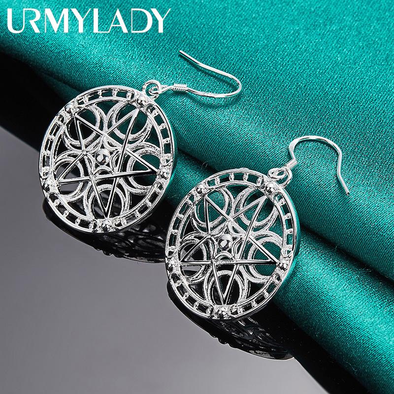 925 Sterling Silver Round Hollow Star Earrings For Women Fashion Wedding Engagement Charm Jewelry