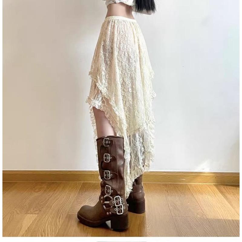 Koronkowa asymetryczna spódnica Fairycore Holiday Kobiety Y2K Ubrania Wysoki stan Moda Spódnice midi Uroczy patchwork Estetyka vintage Pani