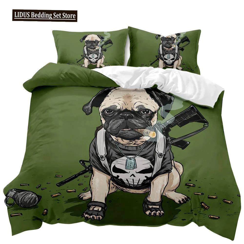 

Comforter Dog Lovely Pug Dog With Gun Bedding Set For Kids Teens Cartoon Pet Double Queen King Size Polyester Comforter (quilt)-EU Single(135*200cm)3pcs