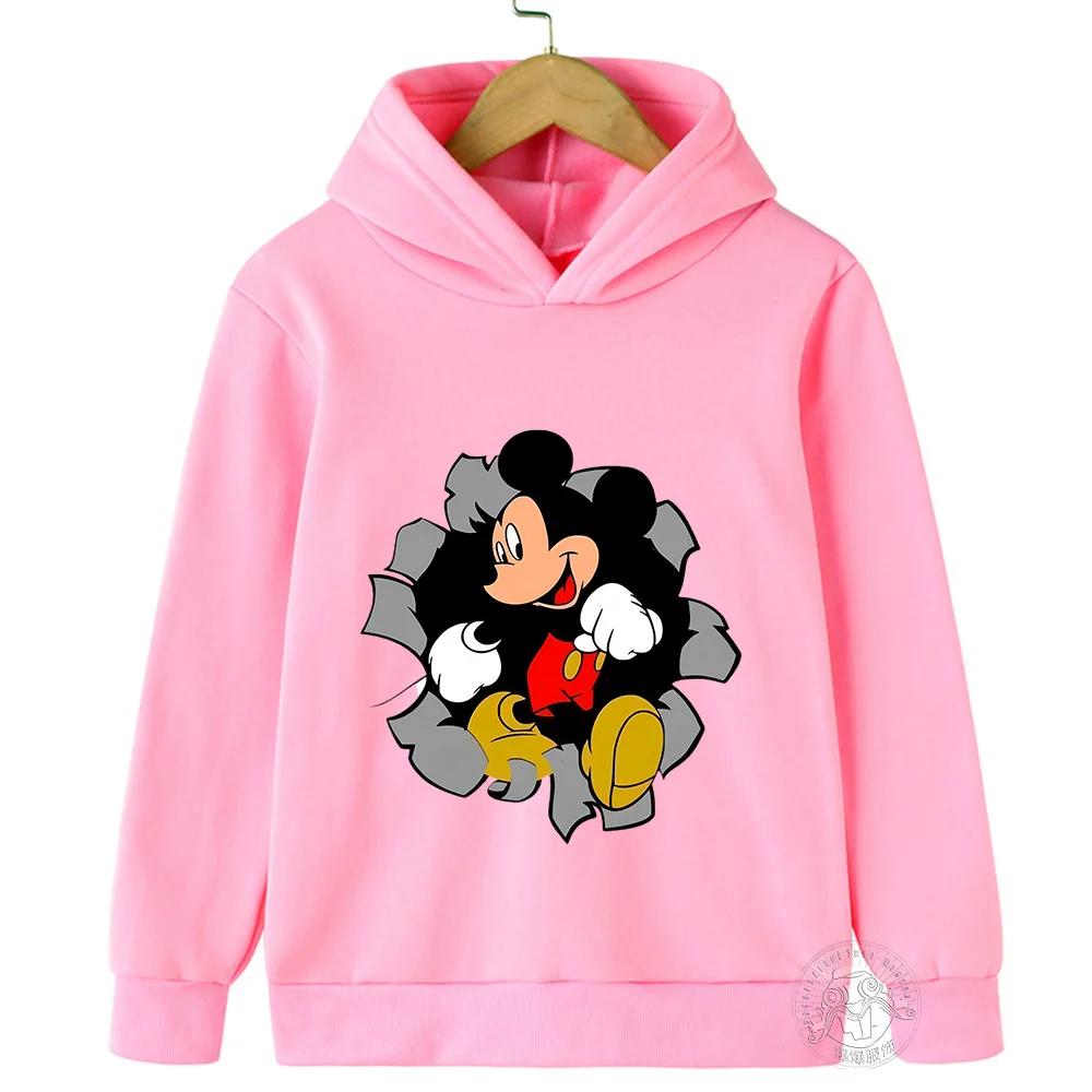 Boys Girls Cartoon Cute Disney Mickey Printed Warm Long Sleeve Top Fall and Winter Casual Fashion Children Hooded Sweatshirt