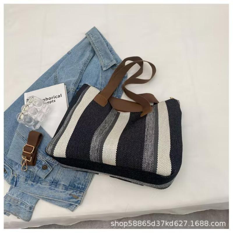 Large capacity striped shoulder bag new fashion commuter casual tote tote crossbody bag