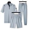 Stor Casual Pikétröja Långa Byxor Tre delar Ståkrage Sport Kortärmad Set för Män