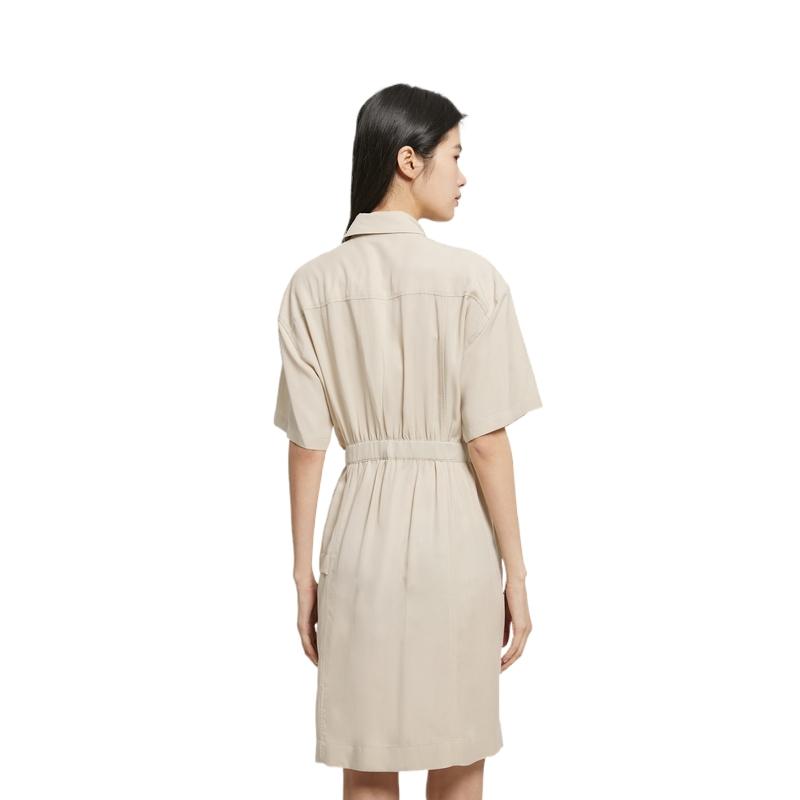 Calvin Klein Logo Woven Belted Zip Collar Short Sleeve Dress Women dresses Light-Khaki J221119-ACI