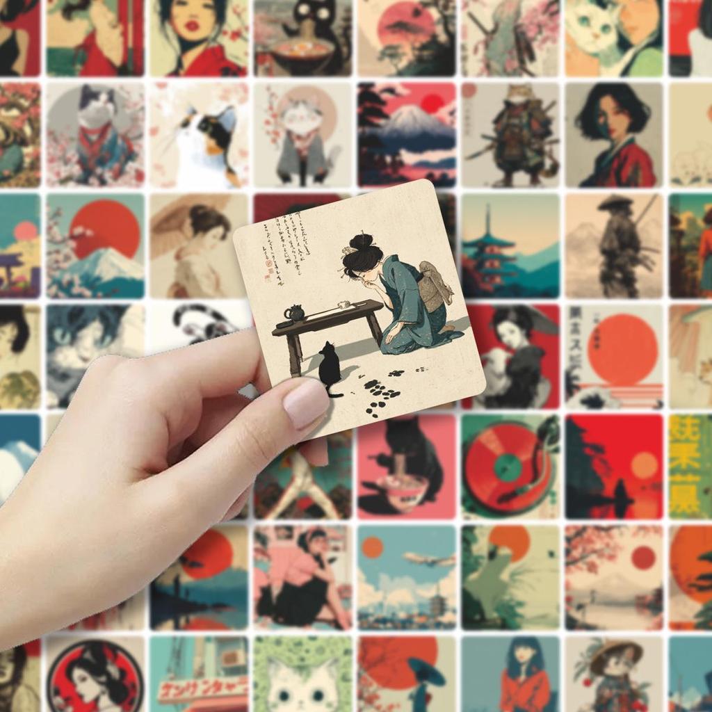 58 Sheets of Retro Japanese Cultural Stickers: Japanese Style Girl Illustrations for Journals & Notebooks