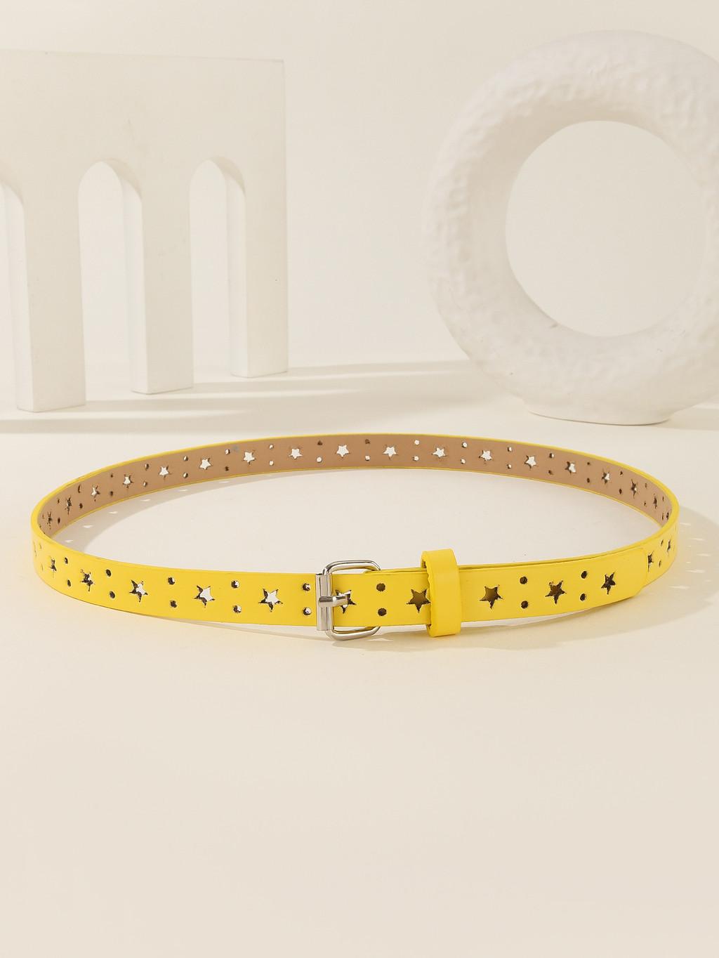 Простой однотонный женский повседневный ремень со звездообразным отверстием жёлтый