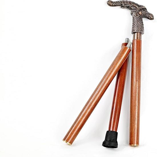 Canne en bois avec manche en cuivre et tête de dragon, fabriquée à la main