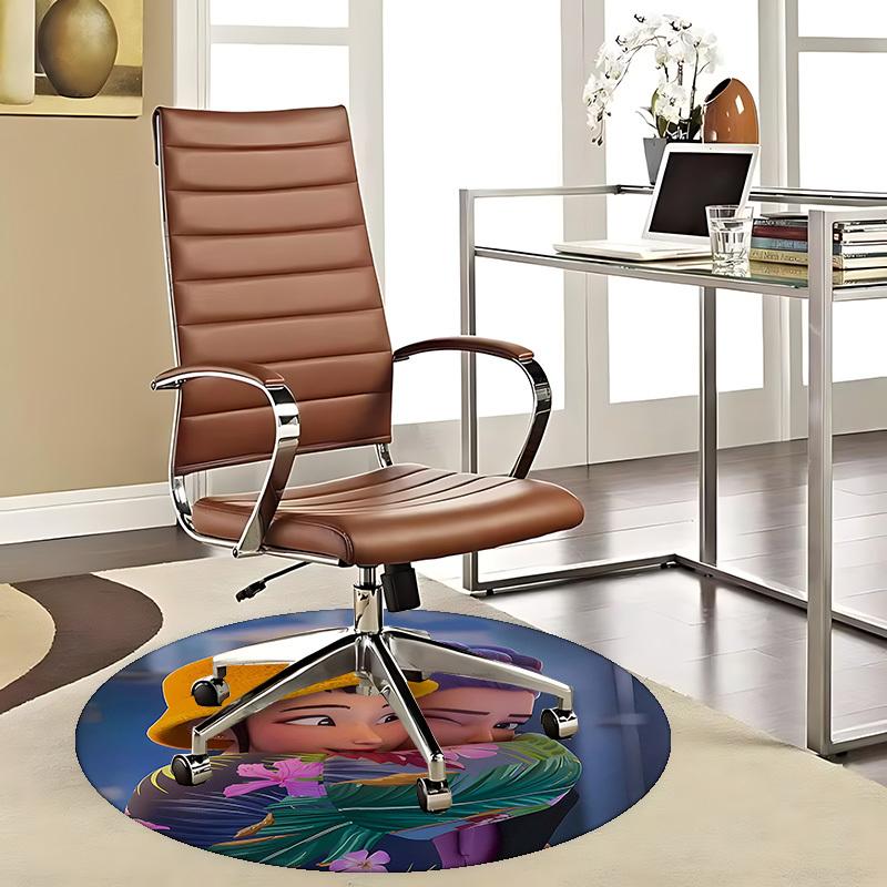 

1pc Anime Design Round Carpet with Tropical Floral Print - Office Chair Pad 80cm