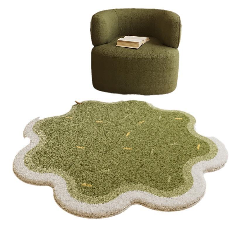 Round Faux Cashmere Rug: Irregular Floral Design for Living Room, Bedroom, Study, or Swivel Chair.