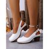 Plus Size Women Retro Block Heel Sandals, Buckle Design Comfort High Heels Outdoor Beach Vacation Shoes