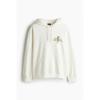 H M Loose Fit Print Hoodie wHite Silence