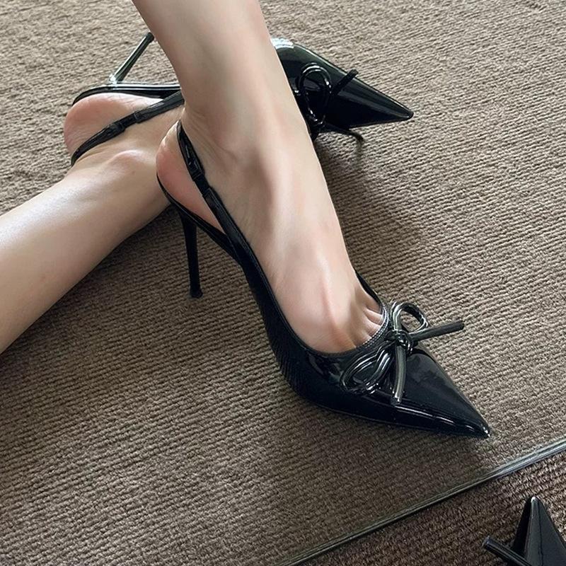 

Весна и лето новые бордовые лаковые туфли-лодочки с бантом на высоком каблуке, женские туфли на тонком каблуке, универсальные, темпераментные, с закрытым носком, сандалии 40