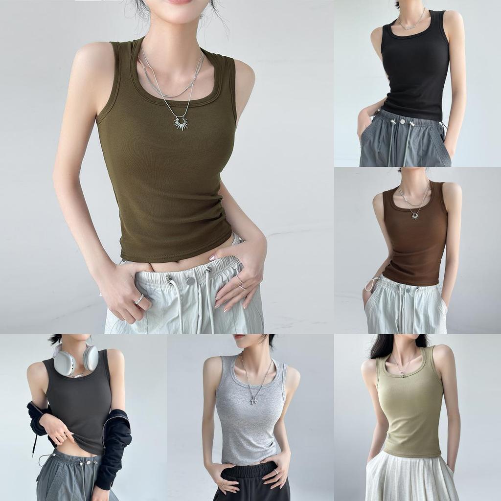 Cotton Sleeveless Tank Top With Wide Straps For Summer Yoga And Beach Wear