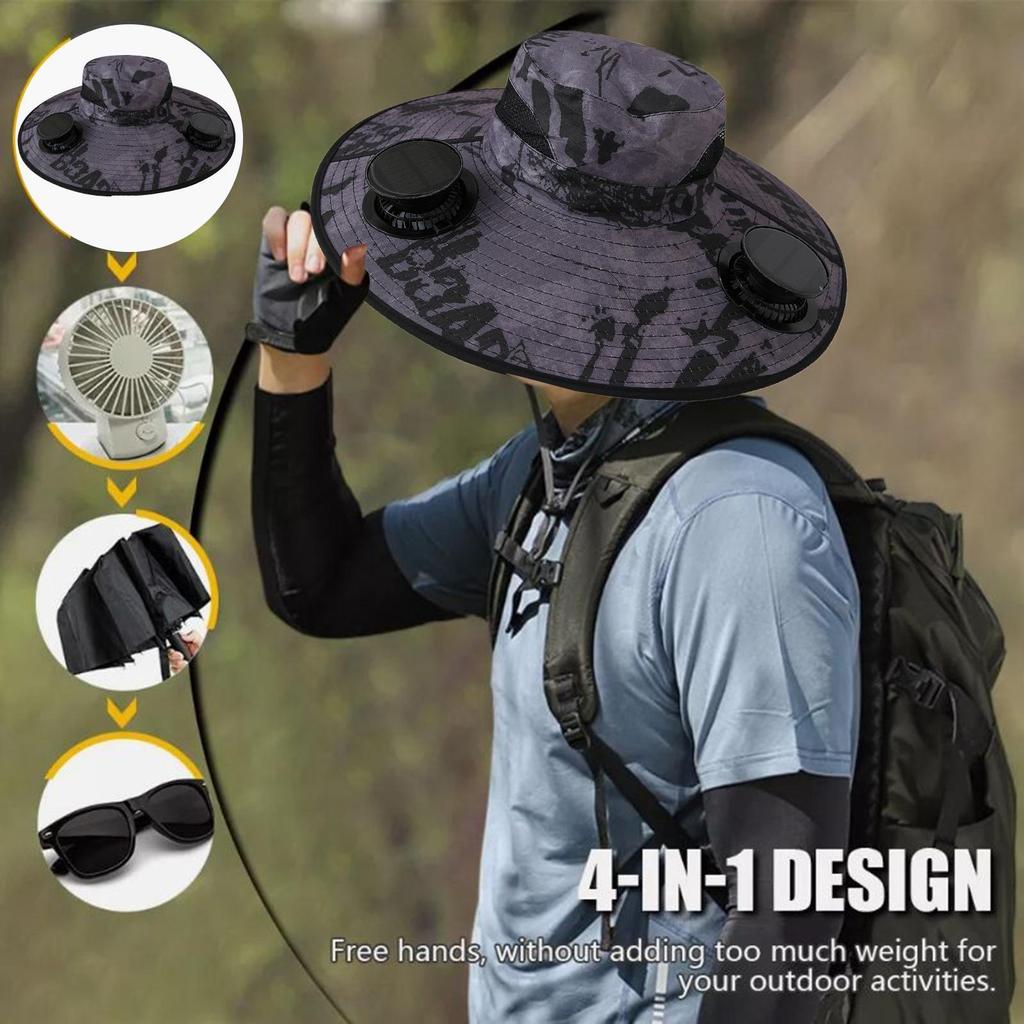 Solar Fan Hat Fishing Hat with Solar Powered Fans Wide Wing Solar Fan Cap USB Solar Fan Adjustable Outdoor