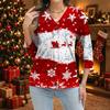 Women's Casual Christmas Print Button Down Shirt with Three-Quarter Sleeve