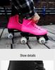 Rose Red Double Row Adult Roller Skates with Flashing Wheels - Leather Style