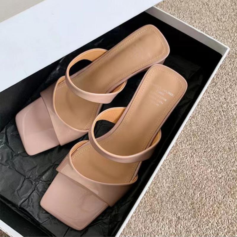Fashion Fashion Chunky Heel Sandals Summer New Square Head Open-toe Line with Anti-slip Wear-resistant Mid-heel Slippers