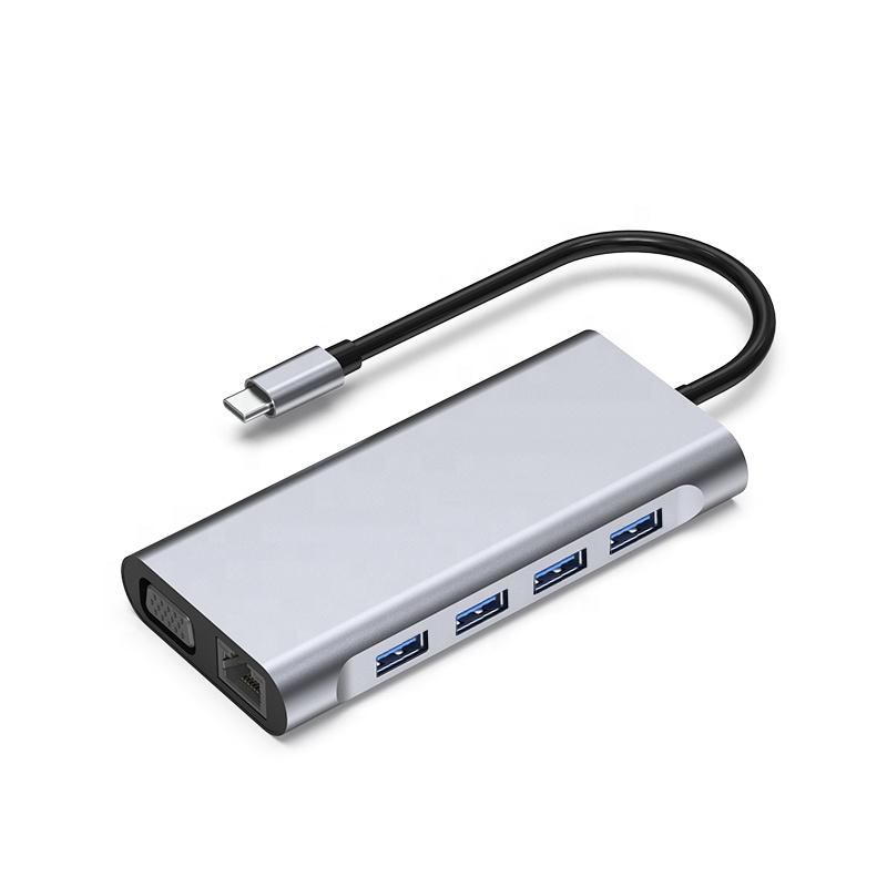 

11 in 1 USB C To 4K HDMI VGA Hub with SD Card Reader, Gigabit Ethernet and More for MacBook Pro, Samsung S8 S9 S10 S20 and More сірий колір