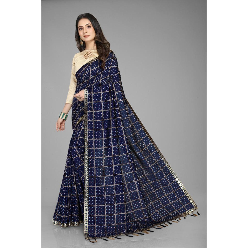 Trendiger neuer indischer traditioneller Vichitra Saree mit Spitzen- und Bordürenweberei