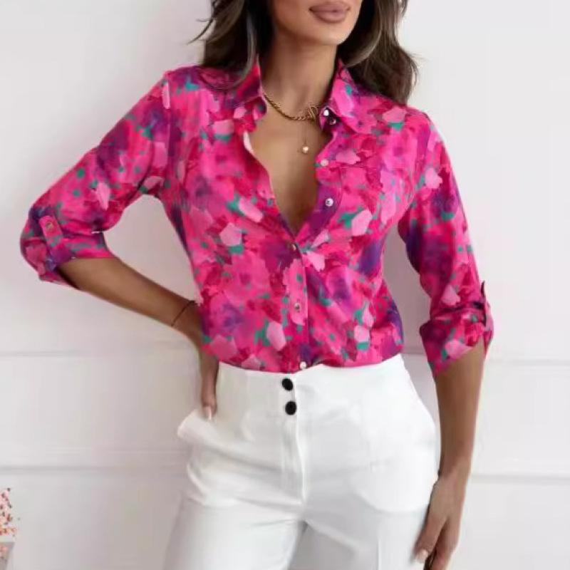 Tooxika New Women's Long-sleeved Tops With Printed Multi-color Lapel Shirts