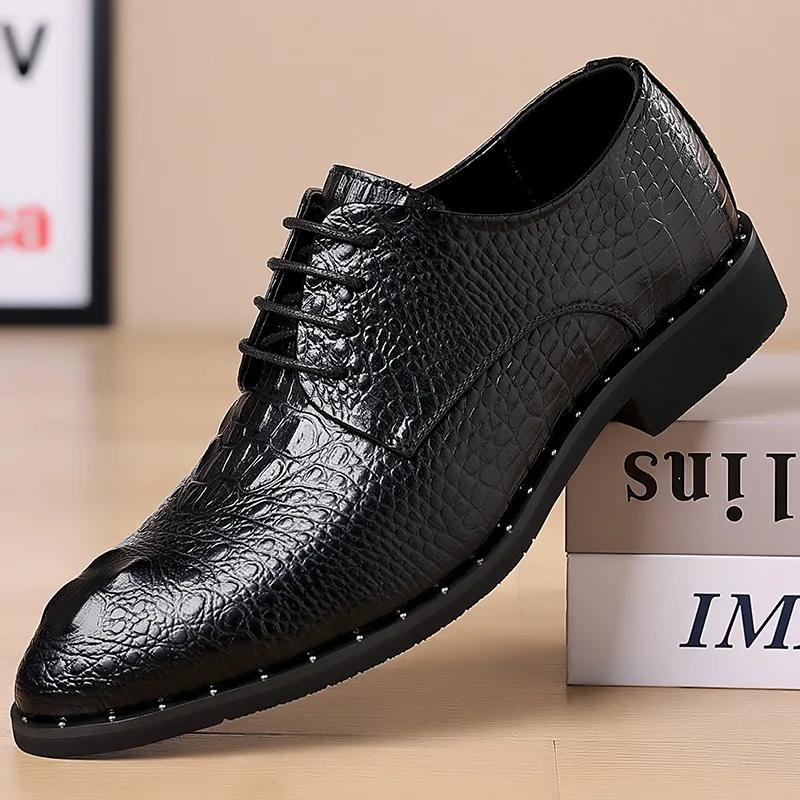 Men's 2025 Dress Leather Shoes Lace-Up Wedding Party Shoes Mens Business Office Oxfords Flats Plus Size Men Fashion