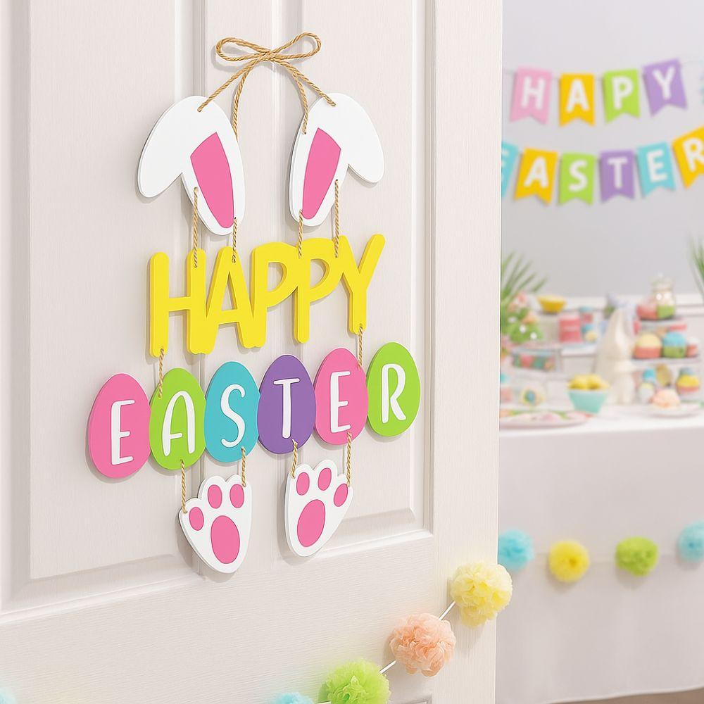 Funny Cartoon Easter Door Hanging Colorful Paper Easter Party Door Sign Handmade Rabbit Door Wall DIY Pendants Garden Decoration