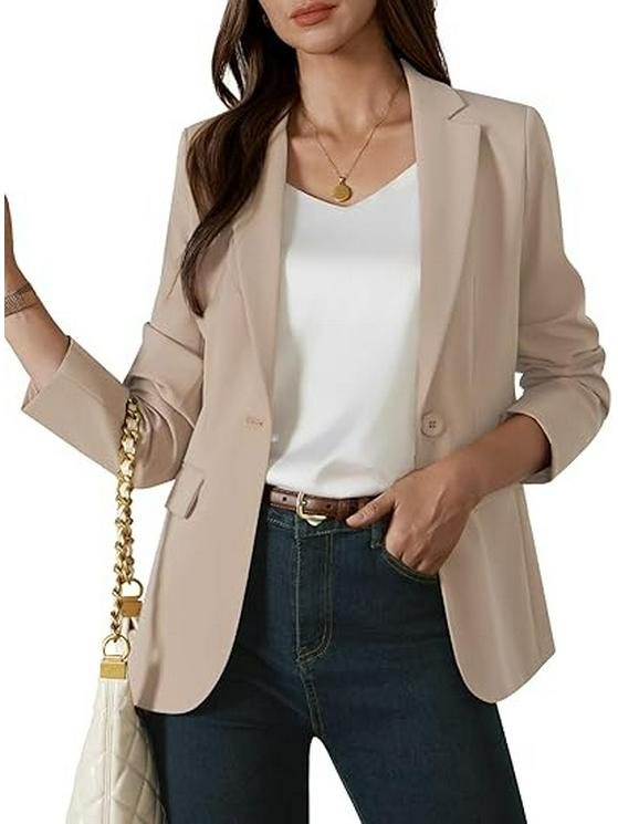 2025 European Slim Fit Women's Solid Color Long Sleeve Single Button Casual Blazer