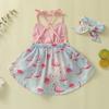 2 st Spädbarn Baby Flicka Rygglös Flamingo Romper Rem Jumpsuit Klänning +Hårband