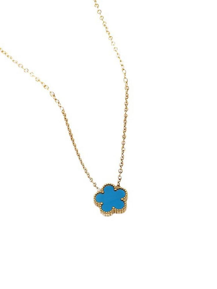 Lucky Five Flowers Clover Double Sided Pendant Necklaces For Women Girls Stainless Steel Simple Fashion Jewelry Accessories