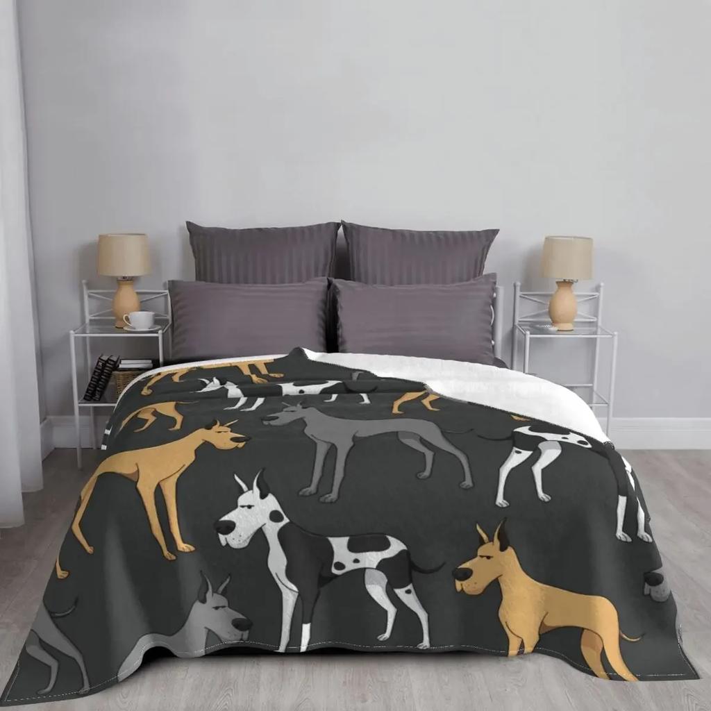 Great Dane Plaid Cartoon Blanket Flannel All Season Animal Dog Multifunction Soft Throw Blankets for Bed Travel Bedding Throws